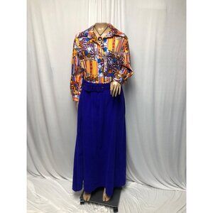 Casual Orange and Blue Maxi Dress with Notched Collar
